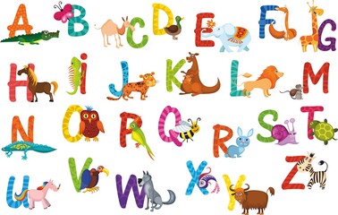 Fototapeta premium vector illustration of a cute animals alphabet
