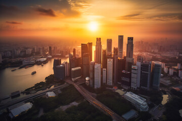 Fototapeta na wymiar view of the skyline of singapore at sunset