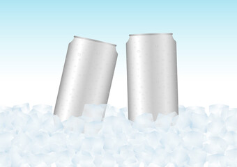 Aluminum Can with Ice Cubes or Cold Beer Can and Soda Can. Vector Illustration. 