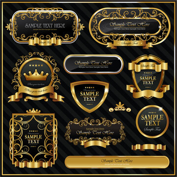 Decorative ornate gold frame label