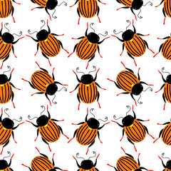 Orange potato beetles. Seamless pattern with cartoon element