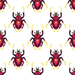 Fancy big beetles. Seamless pattern with cartoon elements.