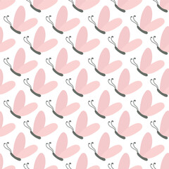 Simple pink butterflies. Seamless pattern with cartoon elements.