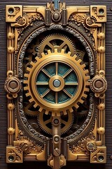 Steampunk retro mechanism with gears and cogwheels, generative  ai