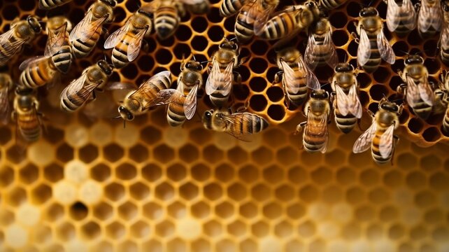 Bees at work on the honeycomb.The Generative AI.