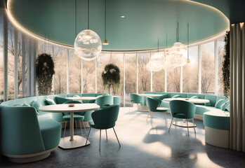 the interior of a restaurant inside a round dining room