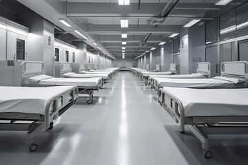 AI Generative. Minimalist shot of empty hospital beds reveal the urgency for adequate medical facilities. #minimalismphotography #healthcarecrisis
