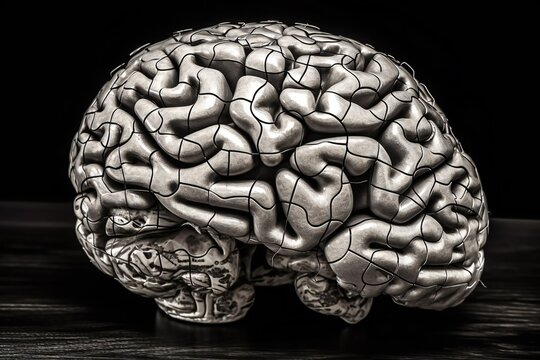 AI Generative. Brain puzzle, a minimalist monochrome image, symbolic of mental health and cognition.   