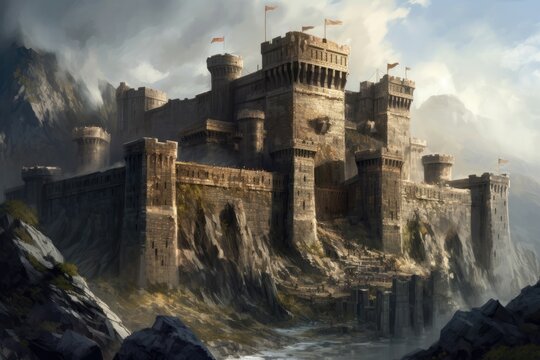 Imposing fortress perched on a rocky outcrop, providing a strategic advantage in times of war. Generative AI