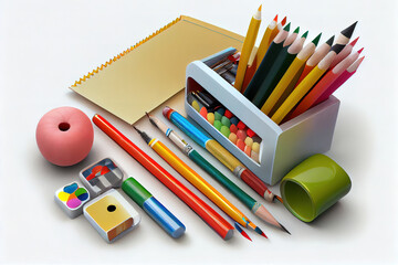 Naklejka premium School supplies and stationery preparation for school year. Generative Ai