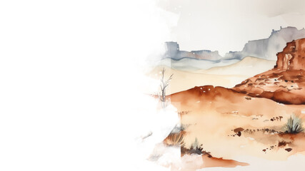 Desert landscape in watercolor style isolated on white, Generative AI