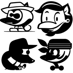 cartoon characters vector design black and white