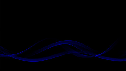 Naklejka premium Transparent flowing abstract shiny blue wave design element on black background.