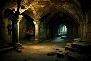 Underground dungeon was a place of darkness and despair, reserved for those who had crossed the castle's lord and paid the ultimate price. Generative AI