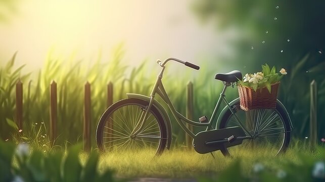 beautiful landscape image with a Bicycle at the park. Generative Ai.