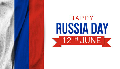 Happy Russia Day celebration background with waving Russian flag. 12th June happy Russia day illustration
