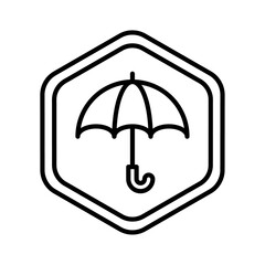 Umbrella symbol, Protection badge,
Safety icon, Shelter emblem,
Rainy day icon, Weather protection,
Emergency preparedness, Security symbol, Shield badge. Vector Editable Stroke.