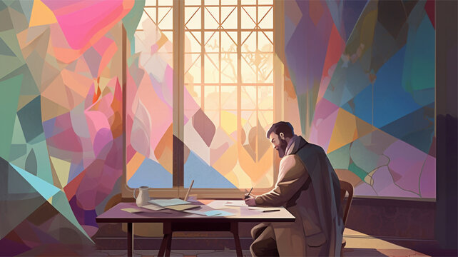 Geometric illustration, a renaissance man painting a painting Illustration Vector Art