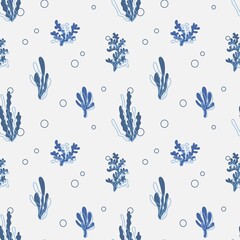 Trendy of seamless pattern with abstract organic cut out algae, seaweed in neutral colors.