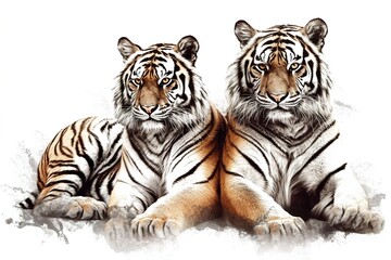 Obraz premium two tigers isolated on white background. Generated by AI