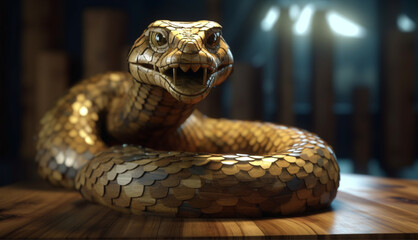 Fototapeta premium Snake Statue With Wooden Background Illustration Art