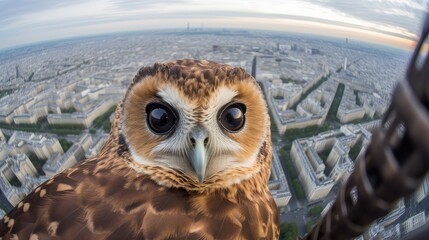 owl taking a selfie on the roof of the building
