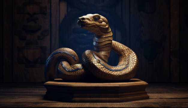 Snake Statue With Wooden Background Illustration Art