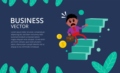 Businessman running up the stairson on blue background suitable for presentation and etc