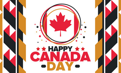 Happy Canada Day. National holiday, celebrated annual in July 1. Canadian flag. Maple leaf. Patriotic symbol and elements. Poster, card, banner and background. Vector illustration