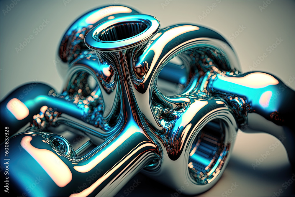 Poster abstract chrome pipes composition. industry themed background with shiny metallic connected pipes. g