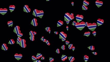 Gambia flag on 3d heart. Animation with flag hearts isolated on a transparent background