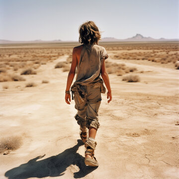 Israeli Boy Walking Across The Dessert Illustration Art