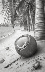 coconut cocktail on the beach. Generative AI