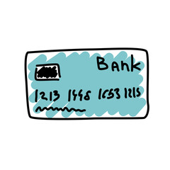 Bank credit card illustration in doodle cartoon style