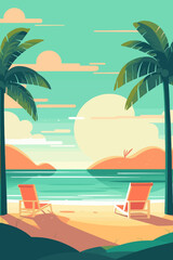 Background template for beach themed poster design. Flat vector illustration.