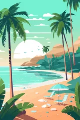 Tuinposter Background template for beach themed poster design. Flat vector illustration. © xxstudio