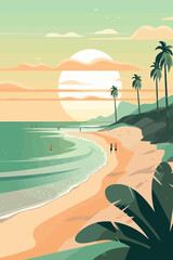 Background template for beach themed poster design. Flat vector illustration.