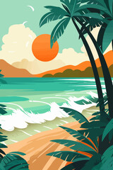 Background template for beach themed poster design. Flat vector illustration.