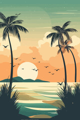 Background template for beach themed poster design. Flat vector illustration.