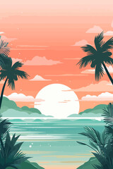 Background template for beach themed poster design. Flat vector illustration. © xxstudio