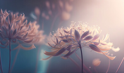 Dreamy plant flowers, ethereal, dreamy colors, with glowing light spots, plant concept design background