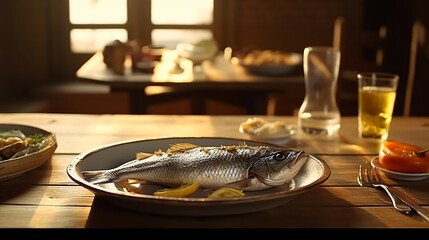 fish on a plate. Generative ai