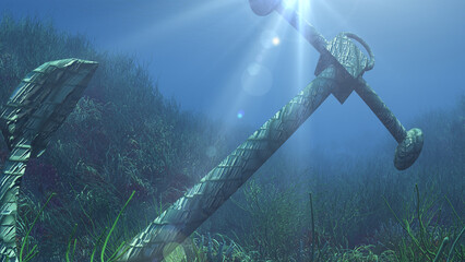 anchor under water sun ray illustration © aleksandar nakovski