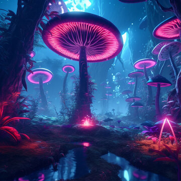 Mushroom landscape Fantasy forest Illustrator