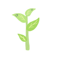 A drawing of cute cartoon green sprout with leafs