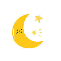 A drawing of cute smiley cartoon moon