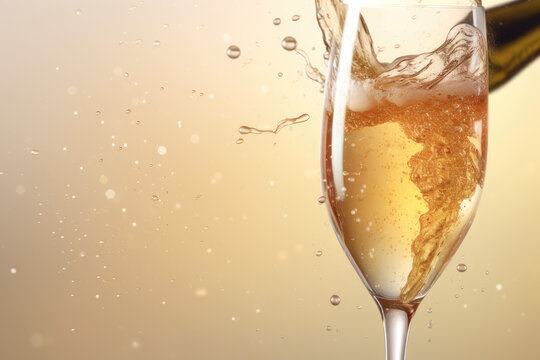 Champagne glasses on celebratory background. Generative AI