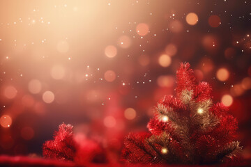 Naklejka premium Abstract red background with Christmas tree and decorations. Generative AI