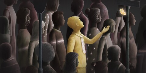 Concept art of success, different, unique and confident. surreal conceptual artwork.