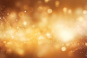 Gold glitter light flowing from side scene with soft light on gold background. Generative AI